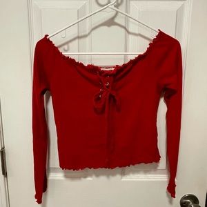 Cropped Red Long Sleeve Shirt